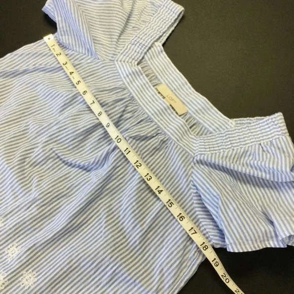LOFT Womens Light Blue White Striped Embroidered Eyelet Square Neck Blouse Small - Picture 4 of 9